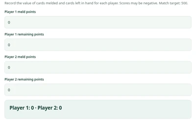 Rummy 500 Scoreboard playing interface